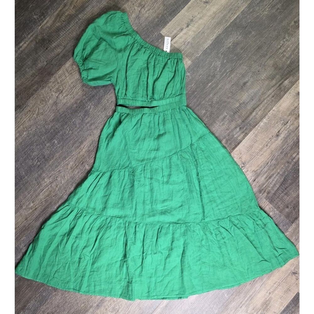 NWT Velvet Graham & Spencer Giselle Jade Green Linen Cutout Dress Size S